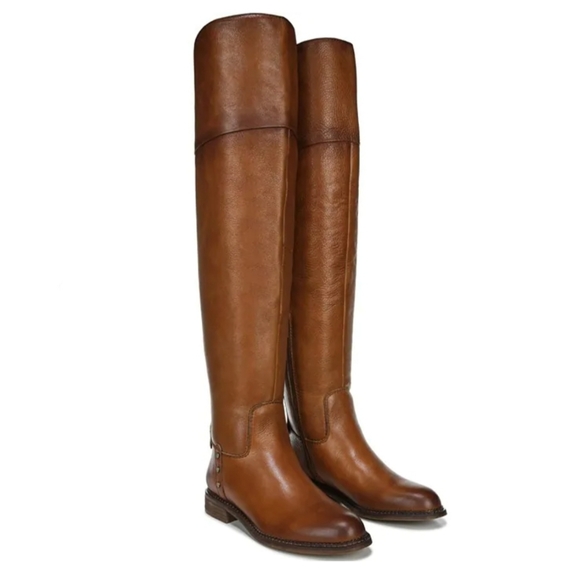 Stylish Franco Sarto Cognac Leather OTK Boots - Picture 2 of 11